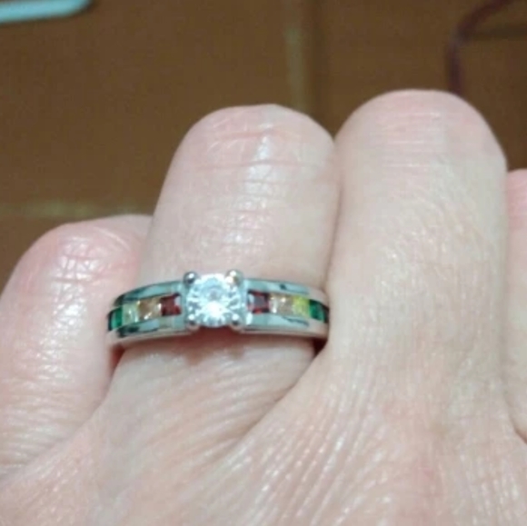 🌈NEW STERLING RAINBOW CHANNEL SET CZ RING - Picture 6 of 8